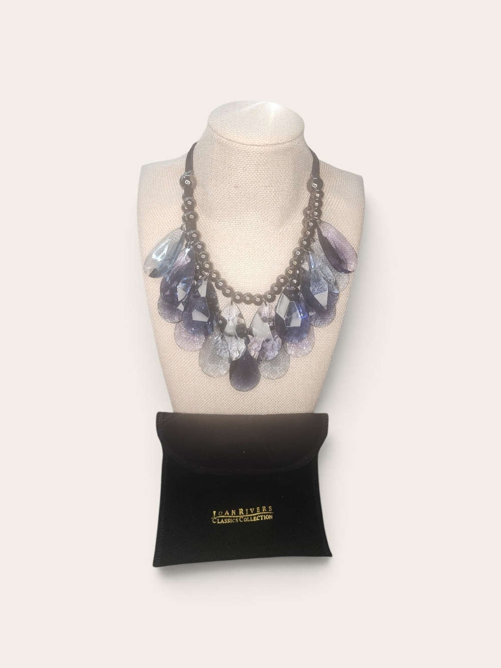 Joan Rivers Classics Collection Signed Blue Gray Lucite Teardrop Bib Statement - Picture 1 of 4